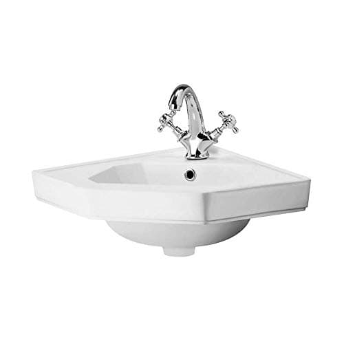 Image of Milano Richmond White Wall Hung Corner 1 Tap Hole Bathroom Basin Sink - 450mm x 420mm