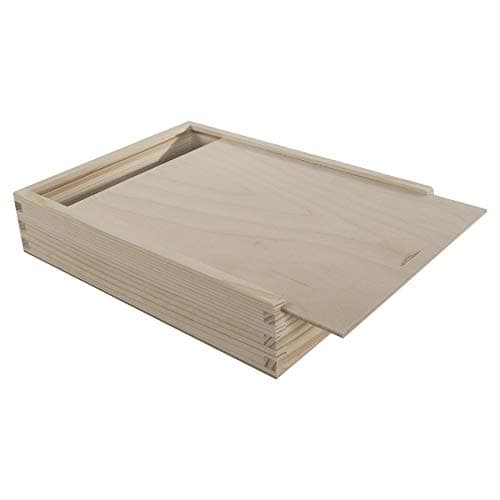 Image of WooDeeDoo Unfinished Wooden Storage Box with Sliding Lid – 25 x 19.5 x 5 cm – Fits 7×5" (18×13 cm) Photos – DIY Craft Keepsake Gift Box Pine Storage Case