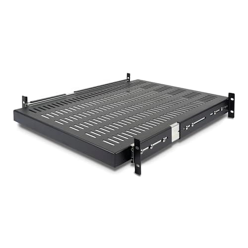Image of StarTech.com 2U Sliding Server Rack Mount Shelf - 20 to 30in Adjustable Mounting Depth - Vented - 50lb - Heavy Duty Universal 19” Rack Shelf for Equipment Rack - 24in Deep (UNISLDSHF19)