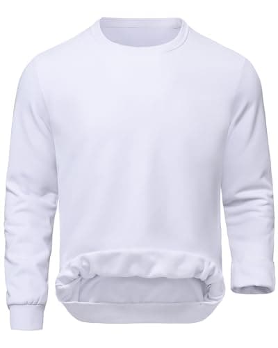 Image of Tyhengta Pullover Sweatshirt Mens Fleece Jumpers Thermal Winter Sweatshirts Casual Crew Neck Sweater Pullover Tops White,M