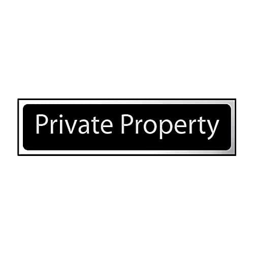 Image of Private Property Sign - Self-Adhesive PVC - Black and Chrome Effect - 200mm x 50mm