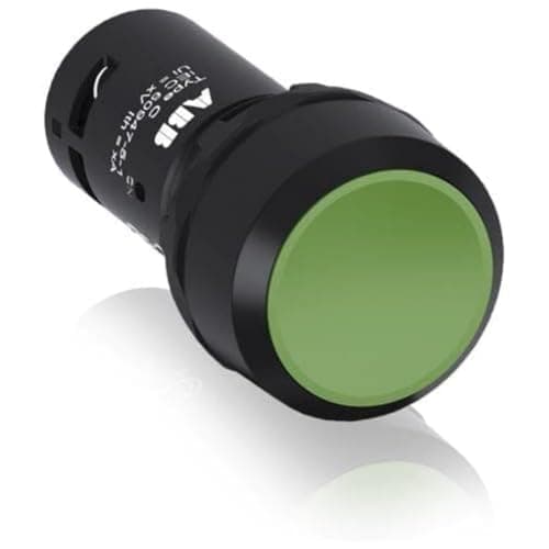 Image of ABB CP1-10G-10 Compact Pushbutton, Momentary, Flush, Green, Non-Illuminated, Black Plastic, 1NO (ABB1SFA619100R1012)