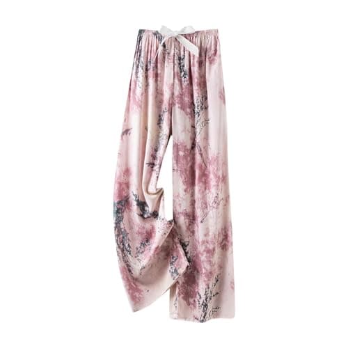 Image of Women's Pajama Bottoms Floral Printed Pj Pants Soft Comfy Lounge Pants Cotton Wide Leg Trousers Ladies Nightwear Yoga Palazzo with Pockets Drawstring Elasticated Waist Sleep Pants for All Seasons