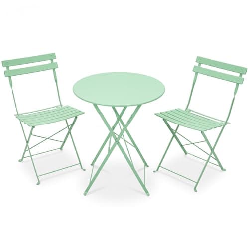 Image of Warmiehomy 3 Piece Bistro Sets for 2 for Garden, Weather-Resistant Outdoor Metal Folding Table and Chairs with Anti-Slip Feet, Space Saving Patio Furniture for Balcony, Garden, Courtyard, Café, Green