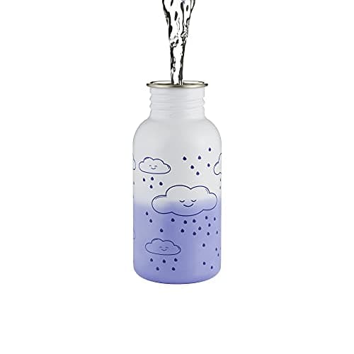 Image of Typhoon PURE Colour Changing Steel Water Bottle | Cloud Print Design | Leak-Proof & Condensation-Free | Reusable Bottle with Flip Straw | Blue & White, 550ml