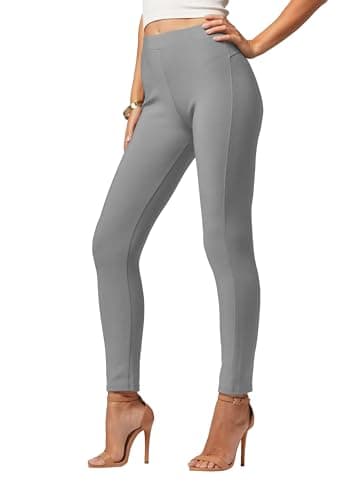 Image of Conceited Stretch Ponte Pants for Women - Dressy Leggings - High Waist Shaping Butt Lifting, Grey, Small/Medium