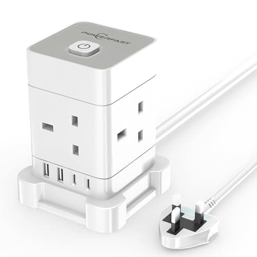 Image of PowerFast 4 Way Multi Plug Extension Socket Power Strip, Cube Extension Lead with USB Slots, 2M USB Extension Cable,2 USB-C,2 USB-A, Child Safety Surge Protected Extension Cord with Switch (White, 2M)