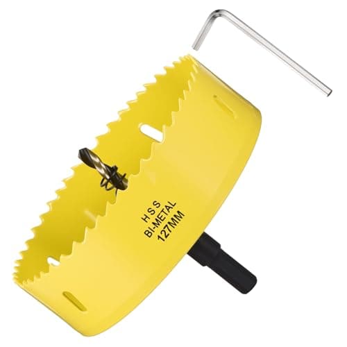 Image of METALLIXITY Bi-Metal Hole Saw 5", M42 HSS Circular Head 127mm Hole Cutter with Center Drill Bit - for Thick Stainless Steel Hard Steel Sheet, Yellow