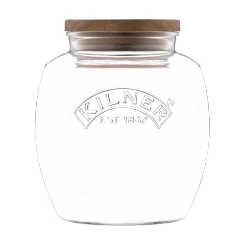 Image of Kilner Universal Jar Wooden Lid 2 Litre Glass Food Container With Silicone Seals Kitchen Pantry Storage For Dry Food Like Grains, Pasta And Cereals