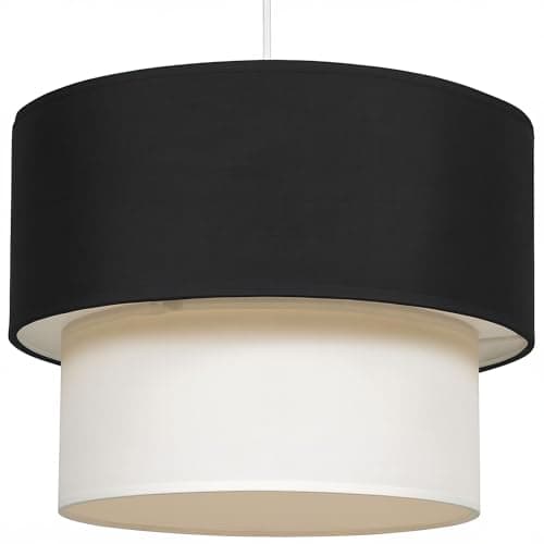 Image of Giggi 2-Tier Fabric Lamp Shade, 30cm Easy-Fit Ceiling Light Shade, Non-Electrical Pendant Lampshades for Ceiling Lights, Table Lamps, Floor Lamps, Living Room, Bedroom (Black & White)