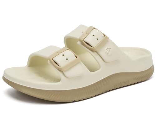Image of ONCAI Womens Recovery Sandals 2026 with Arch Support Plantar Fasciitis Orthotic Adjustable Buckle Open Toe Thick Cushion Outdoor Sport Slides Athletic Comfort Rubber Soles White/Beige Size UK 6