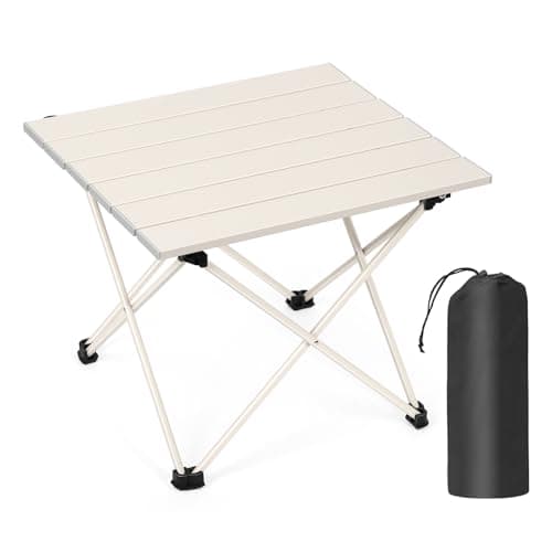 Image of LIANTRAL Portable Camping Table, Light Outdoor Folding Table, Small Compact Picnic Aluminum Table with Carrying Bag for Camping, Picnic, Barbecue, Hiking, Fishing, Beige