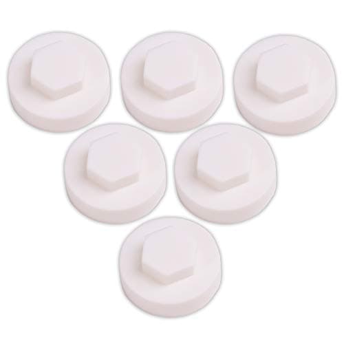Image of 100x White Hex TEK Roofing Cover Caps for 16mm Washer/Coverage & 8mm Recess