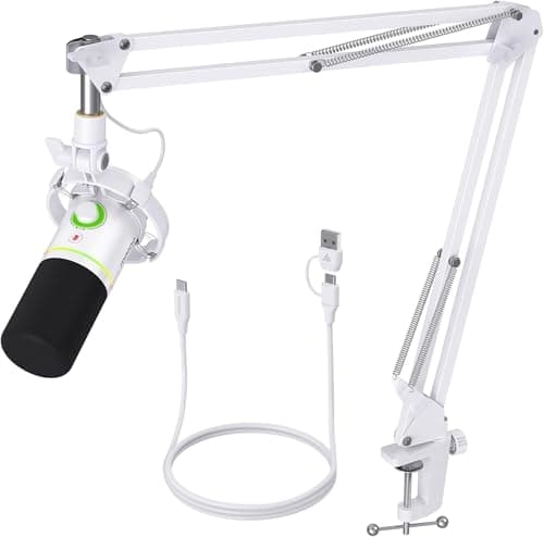 Image of MAONO XLR/USB Dynamic Microphone Kit, PC Podcast Mic with Stand, Software, Mute, Gain Button, Volume Control, Microphone for Streaming, Gaming, PS4/PS5, Voiceover, Recording (PD200XS White)