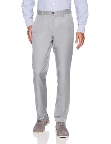 Image of Amazon Essentials Men's Slim Fit Flat-Front Dress Suit Trousers, Light Grey, 34W / 30L