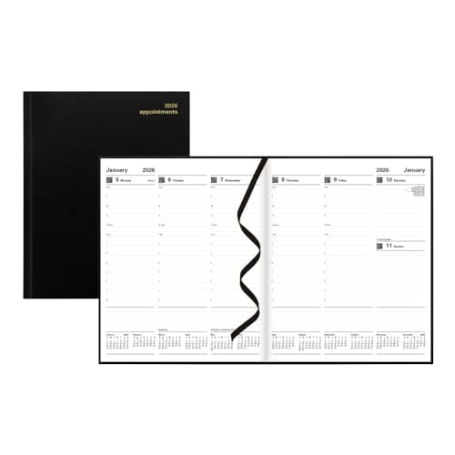 Image of LETTS Principal Quarto, Week-to-View Planner with Hourly Appointments, Perfect Binding, Hard Cover, English, Black