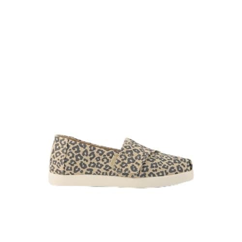 Image of TOMS Youth Girl's Alpargata Classic Espadrille Loafer Flat, Oatmeal Small Leopard Spots, 2.5 UK