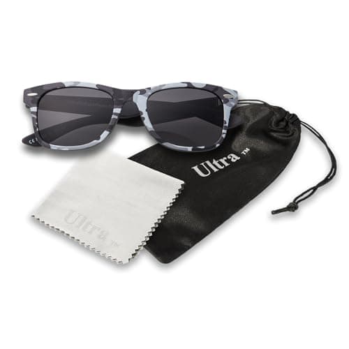 Image of Ultra Kids Sunglasses UV400 Protection - Classic Retro Style for Boys & Girls, Ages 8-16, Lightweight Durable Shades - Grey Camouflage