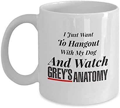 Image of Giftme I Just Want to Hangout with My Dog and Watch Coffee Tea Mug Unique 11oz White Ceramic Mug.