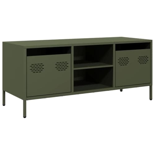 Image of vidaXL - Industrial White TV Media Cabinet Stand with Cold-Rolled Steel, 2 Drawers & Compartments - Modern Entertainment Console 101.5x39x43.5 cm for Living Room Bedroom