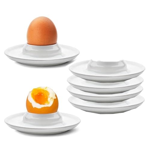 Image of Egg Cups,6 pcs Egg Holders Soft Hard Boiled Egg Cup Classic Style White Plastic Egg Stand Plates Egg Tray for Hard Soft Boiled Eggs Microwave and Dishwasher Safe