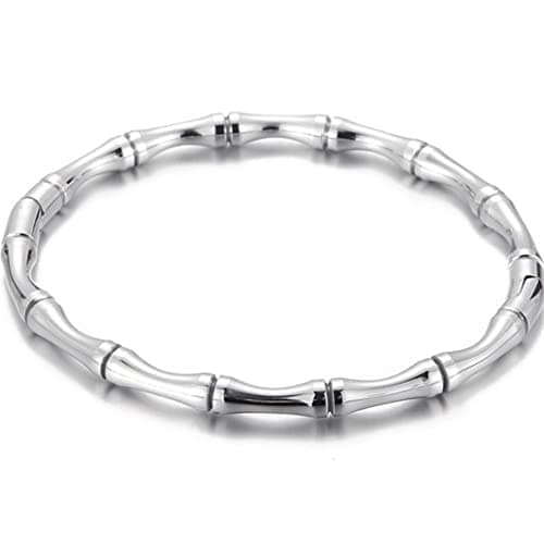 Image of 316L Stainless Steel Open Bangle Bracelet with Bamboo Pattern for Women - Classic Design Ideal for Daily Wear, Gift Giving for Women's Day, Mother's Day & Special Occasions