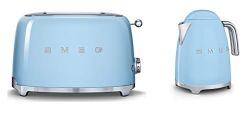 Image of Smeg TSF01PBUK KLF01PBUK | 50s Retro Style 2 Slice Toaster & Kettle Set in Pastel Blue