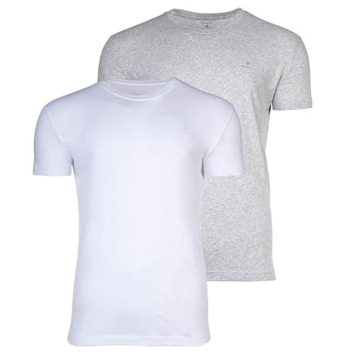 Image of GANT Men's C-Neck 2-Pack T-Shirt, Light Grey Mel/White, Standard, Light Grey Mel/White, One Size