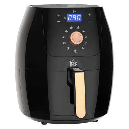 Image of HOMCOM Air Fryer 5.5L 1700W with Digital Display Rapid Air Circulation Adjustable Temperature 60Min Timer Preheat Dishwasher Safe Basket for Healthy Oil Free Low Fat Cooking, Black & Rose Gold