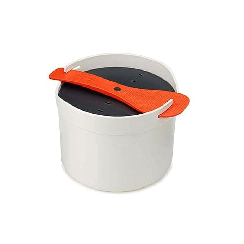 Image of Joseph Joseph M-Cuisine Microwave Rice and Grain Cooker Steamer, Dishwasher Safe - Stone/Orange, 2 Litre