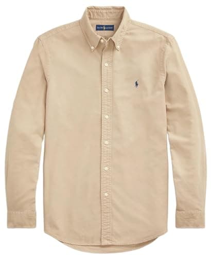 Image of POLO RALPH LAUREN Men's Long Sleeve Slim Fit Oxford Button Down Shirt, Surrey Tan., XL