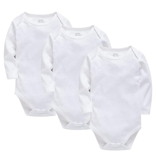 Image of wocharm Long Sleeve Baby Bodysuit Vests Infant Solid Clothes for Boys and Girls 3 Pack (White, 9-12Months)