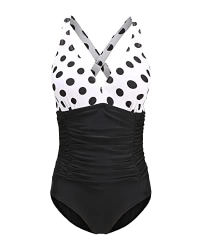 Image of FLYRONG Swimming Costume for Women V Neck One Piece Tummy Control Swimsuits for Women Swimwear (Printed- Wave Point, Large)