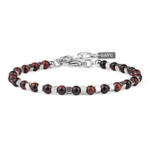 Image of GAVU Adjustable Stainless Steel Clasp Red Tiger Eye Stone Bracelet