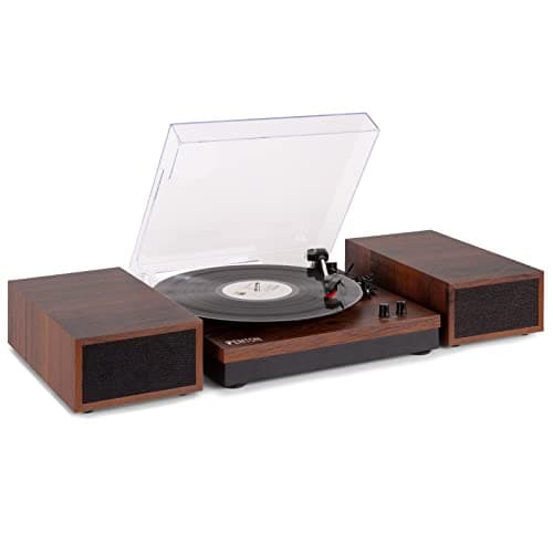 Image of Fenton RP165D Vinyl Record Player with Speakers, Bluetooth Turntable Stereo System, 3-Speed HiFi Turntable, Wireless Audio Streaming, Auto-Stop, Dark Wood Finish