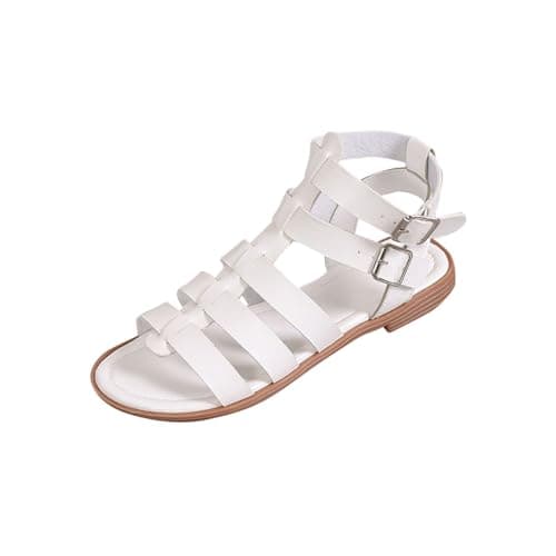 Image of Womens Gladiator Sandals UK Sale Clearance Hiking Sandal Summer Walking Sandal Double Foot Straps Buckle Sling Back Sliders Roman Shoes Beach Flat Slippers Comfortable Dressy Casual Footwear