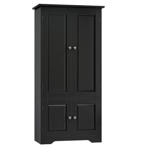 Image of FOREHILL Kitchen Cupboard Tall Storage Cabinet White Sideboard Free Standing Kitchen Storage Unit with 4 Doors Adjustable Shelves 58.2x31.5x123cm