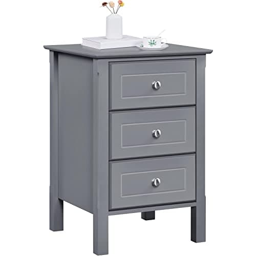 Image of Yaheetech Bedside Table, Wooden Nightstand with 3 Storage Drawers, Sturdy Modern Cabinet for Bedroom Living Room Hallway, 40x40x60cm, Dark Grey