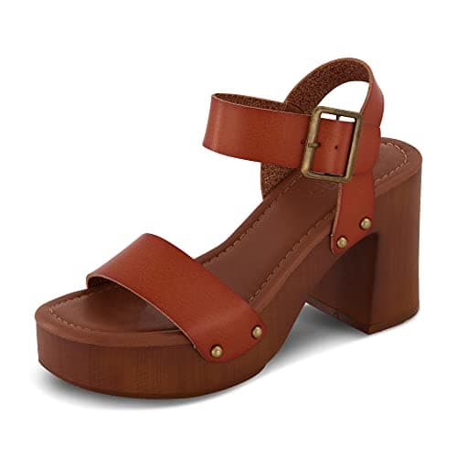 Image of Dunes Women's Peru Faux Wood Sandal +Comfort Foam & LiteSole Technology, Wide Widths Available, Whisky, 5 UK