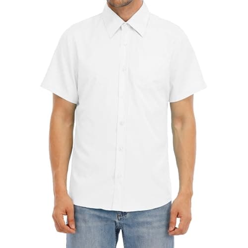 Image of Zahala Battery Men's Formal Shirts Short Sleeve Dress Shirt Button Down Summer Casual Non Iron Business Shirt(White,S)