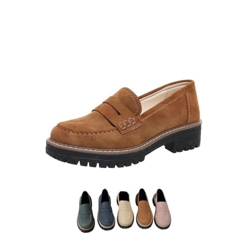 Image of Women's Thick Sole Loafers With Lug Sole - Comfortable Work, Business and Casual Dress Shoes (Brown, 5.5)