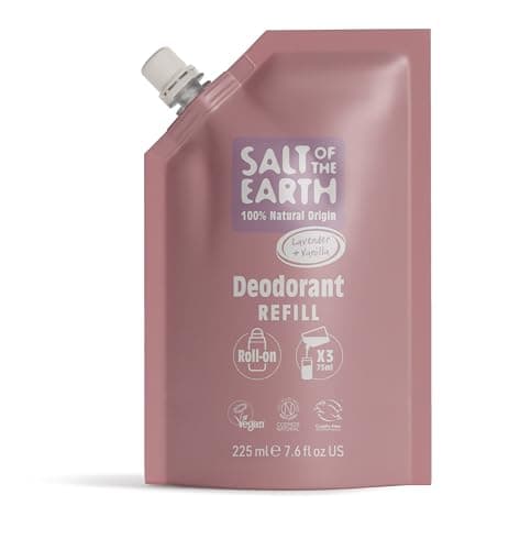 Image of Salt of the Earth - Natural Deodorant Roll On Refill Pouch, x3 Uses - Lavender & Vanilla - Vegan, Long Lasting Protection, Made in the UK - 225ml