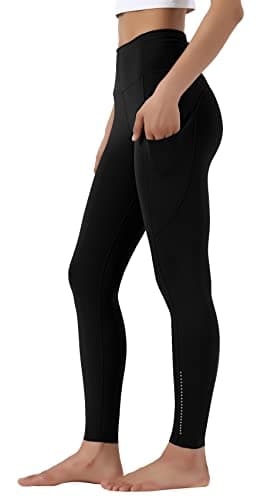 Image of Leovqn High Waist Yoga Pants with Pockets Gym Legging Women Sport Running Stretch Leggings for Workout-Dark Black-S