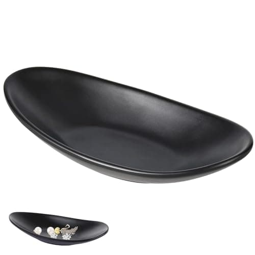 Image of GIONAR Black Trinket Dish Ring Key Tray, Oval Melamine Resin Jewelry Bowl Decorative Dish for Entrance, Bathroom, Kitchen and Bedroom, 25.2x13.5x3.3cm