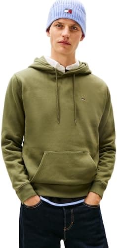 Image of Tommy Jeans Men's TJM Reg S Flag Hoodie Ext Dm0Dm20742 Pullover, Green (Dark Greenery), L
