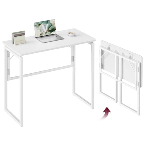 Image of VASAGLE Folding Desk, Foldable Computer Desk, One-Piece Desktop Top, Rounded Edges, Small Home Office Writing Table for Bedroom, Balcony, Camping, Easy Assembly, 80 x 40 cm, Snow White LWD151WF01
