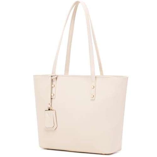 Image of MORGLOVE Women's Handbags Soft Faux Leather Large Tote Bags Large Capacity Ladies School Work Bags with Zip Beige