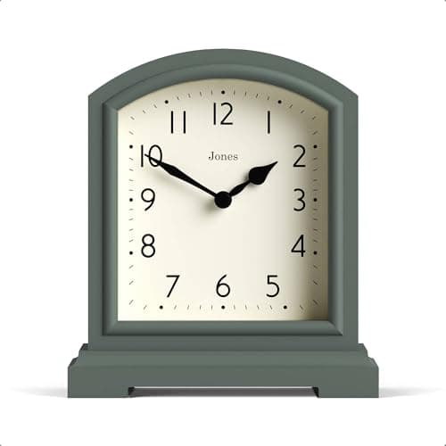 Image of Jones Clocks® Tavern mantel clock | Small modern arch top design | Asparagus green | Contemporary classic style for desk, table, shelf or bedside