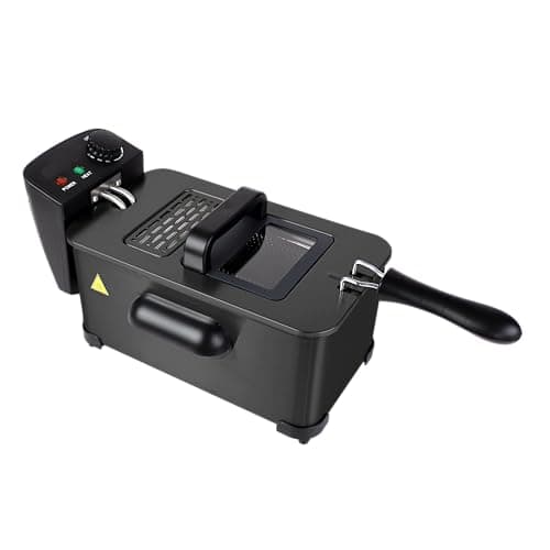 Image of HomeTronix Deep Fat Fryer Large 3.5 Litre Deep Fryers Chip Pan with Viewing Window, Adjustable Temp Control, Stainless Steel, Black