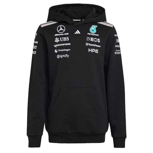 Image of adidas Unisex Kids Mercedes - Amg Petronas Formula 1 Team Driver Hood Sweatshirt, black, 13-14 Years